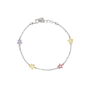 PULSERA MABINA JUNIOR DE PLATA RODIADA CON ORO 9KT Y FLORES ESMALTADAS 534046
