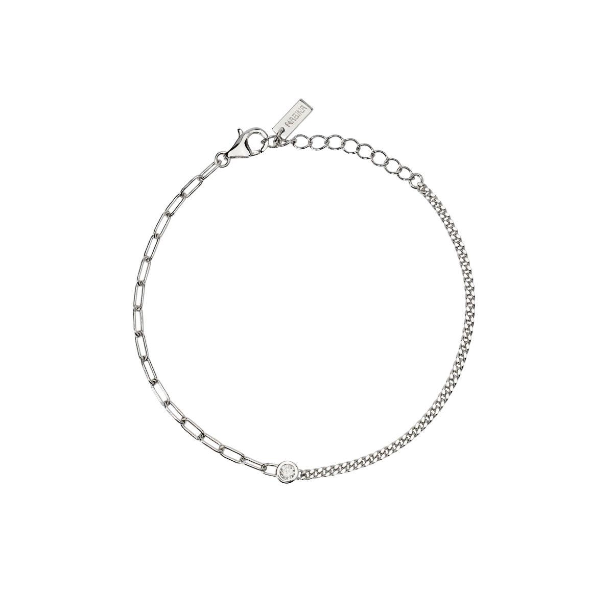 PULSERA MABINA DOBLE CADENA DE PLATA Y DIAMANTE CULTIVADO 0,09CT TOTAL F VS 534068