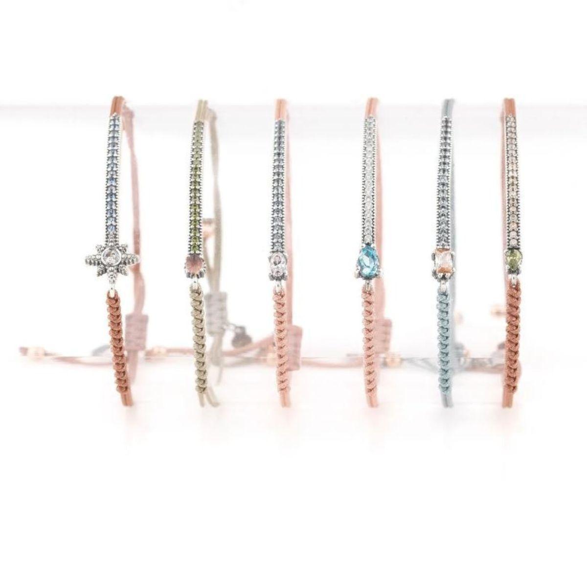 SUNFIELD Bracelet in Silver, Aquamarine Quartz, Zirconia, and Macramé PU064685