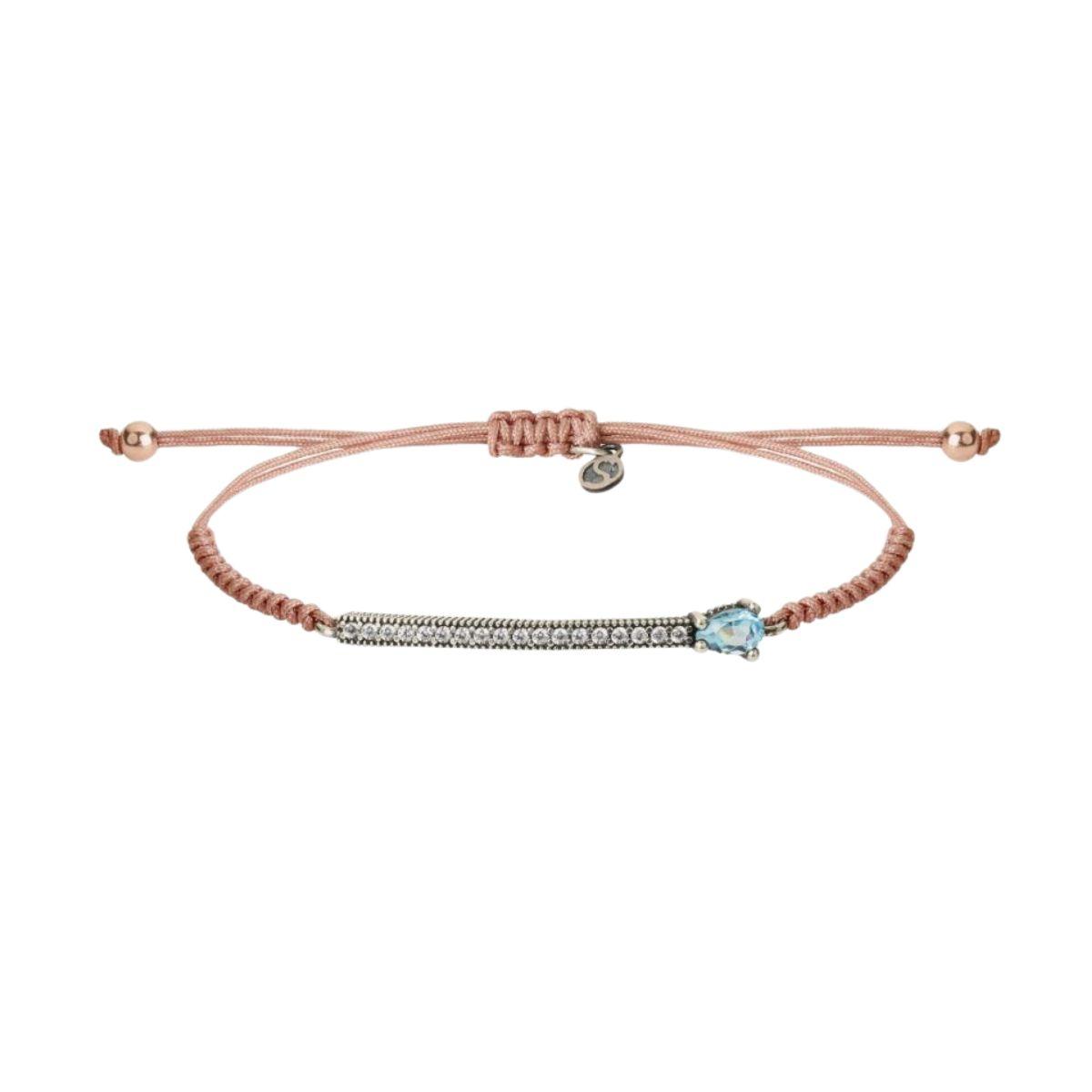 Sunfield Iris Aquamarine bracelet featuring silver, cubic zirconia, macramé, and aquamarine quartz.