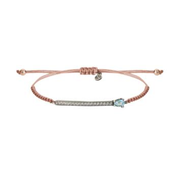 Sunfield Iris Aquamarine bracelet featuring silver, cubic zirconia, macramé, and aquamarine quartz.