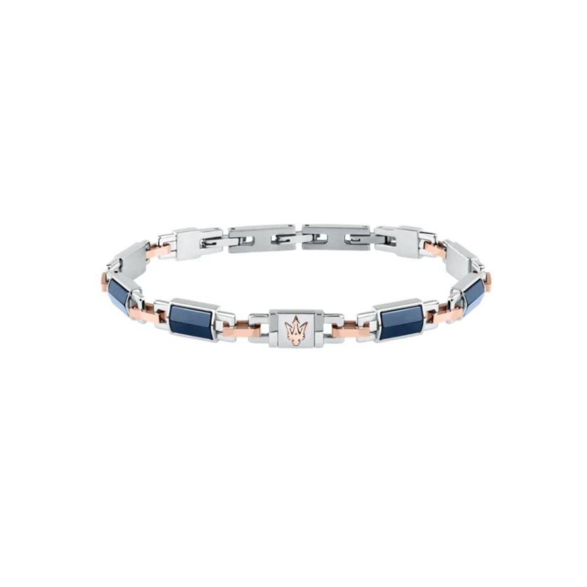 PULSERA MASERATI DE ACERO, ORO ROSA Y CERAMICA AZUL JM425ATZ67