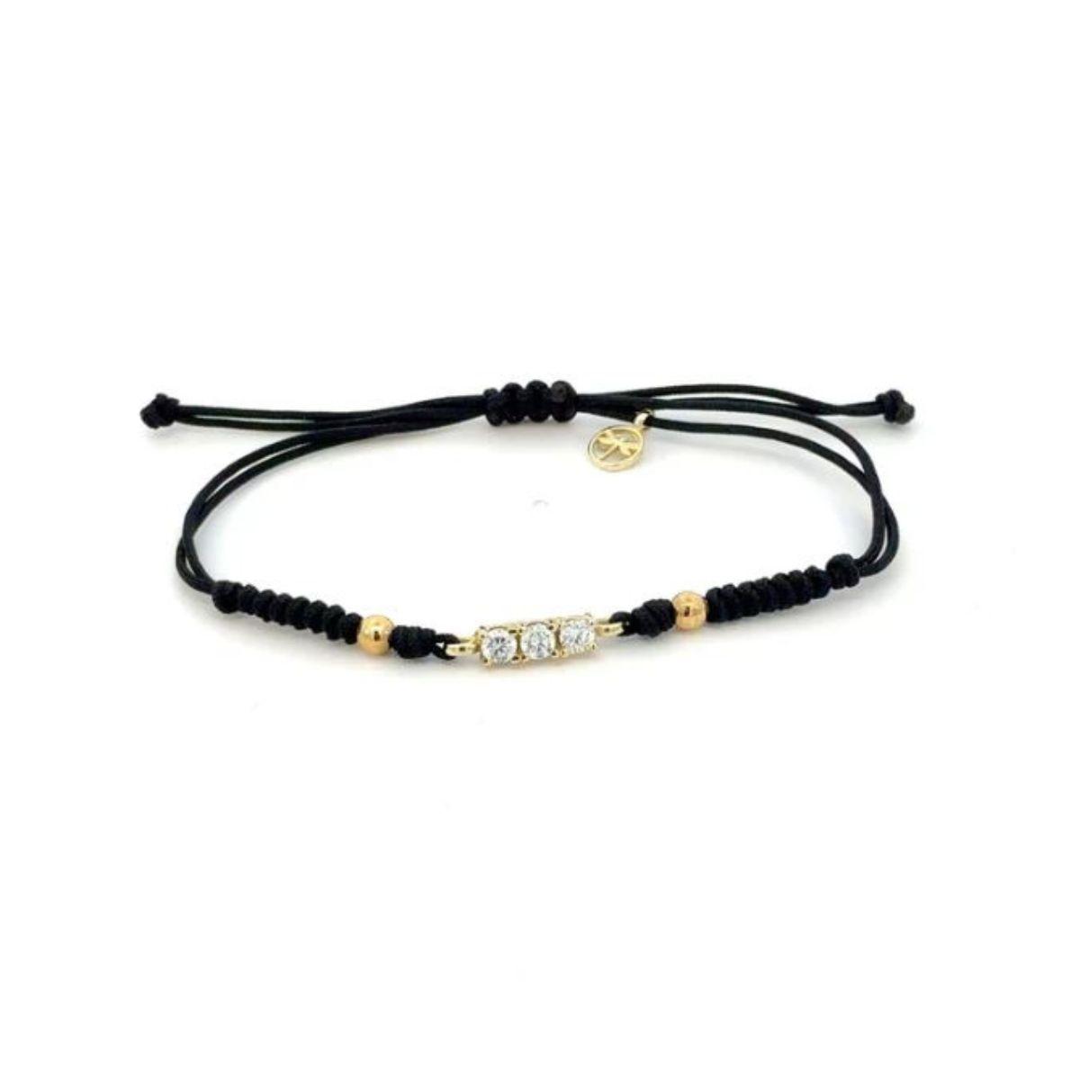 9K YELLOW GOLD LOMIKO BRACELET, DIAMONDS AND BLACK MACRAME KPU0019A