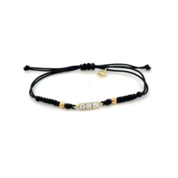 PULSERA LOMIKO DE ORO AMARILLO 9K, DIAMANTES Y MACRAME NEGRO KPU0019A
