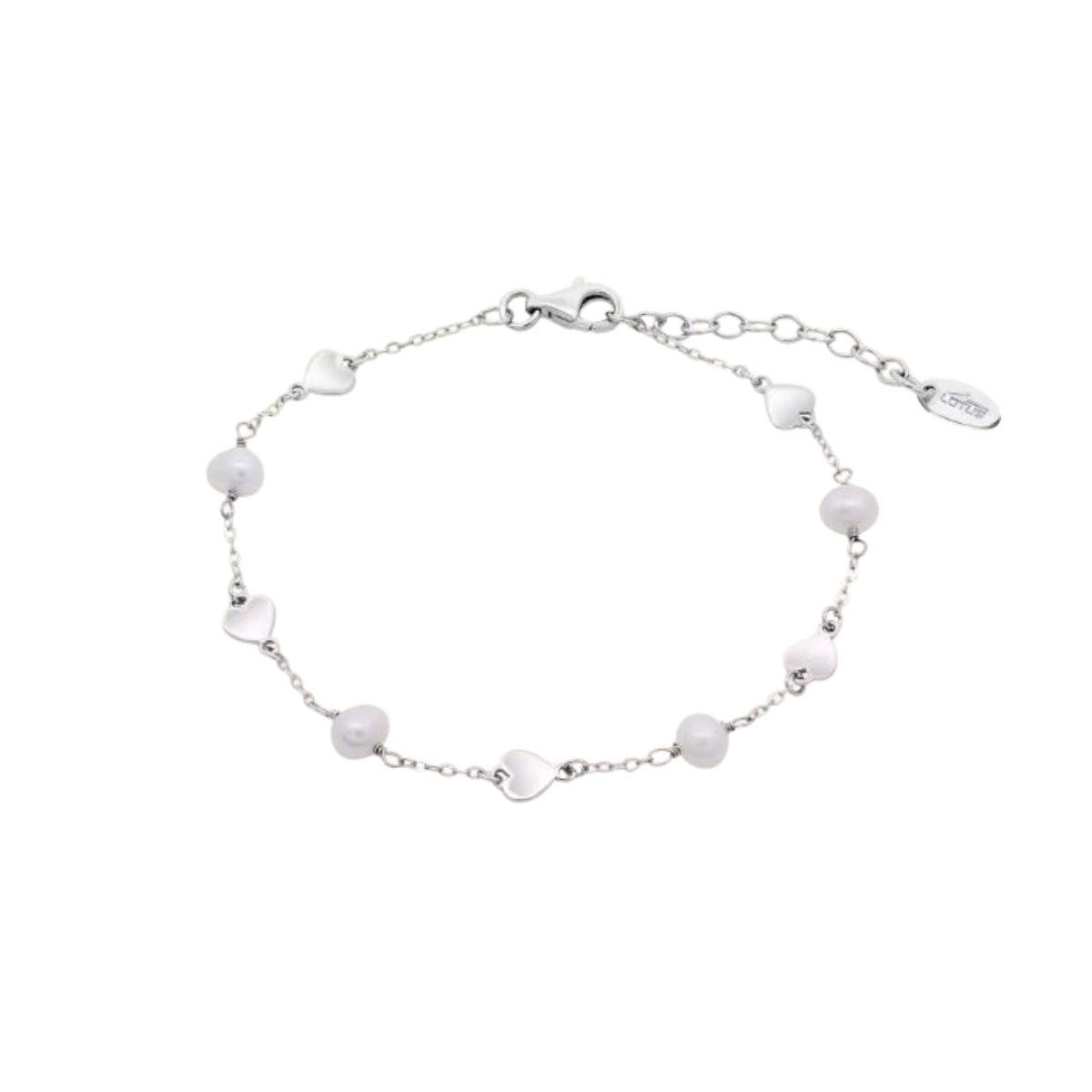 LOTUS SILVER BRACELET WITH SILVER HEARTS AND CULTURED PEARLS LP3855-2/1