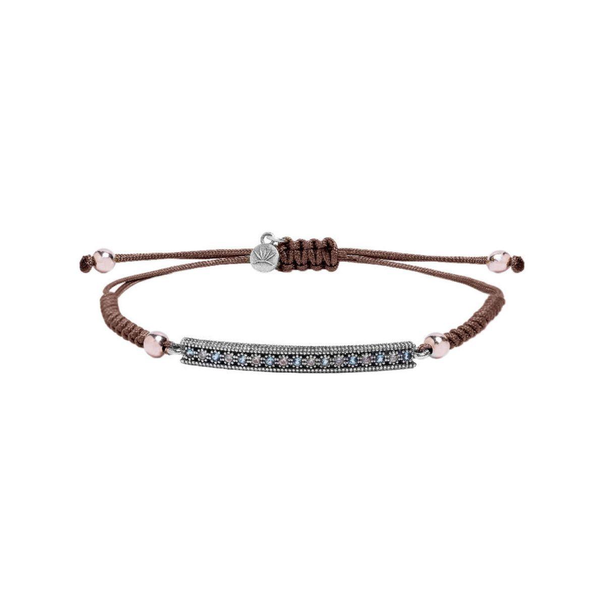 SUNFIELD BRACELET IN SILVER, MACRAMÉ, MINT AND CAVA ZIRCONIAS WITH ROSE GOLD PLATED SILVER BEADS PU065441