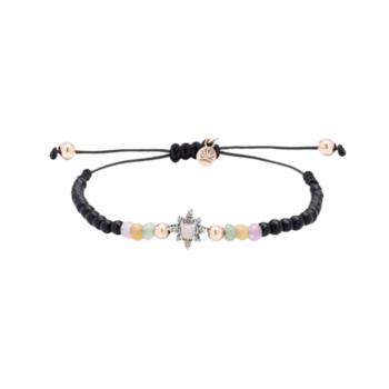 Adjustable nylon, antiqued silver, and smoky quartz bracelet PU068481