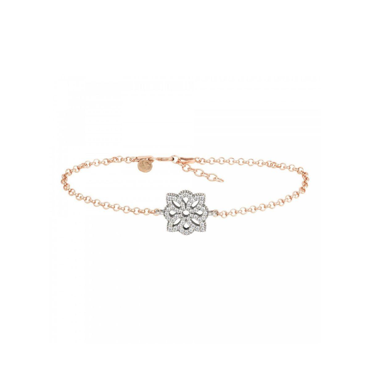 Pulsera Chloe Paris marca Sunfield de plata bañada en oro rosa y circonitas blancas 