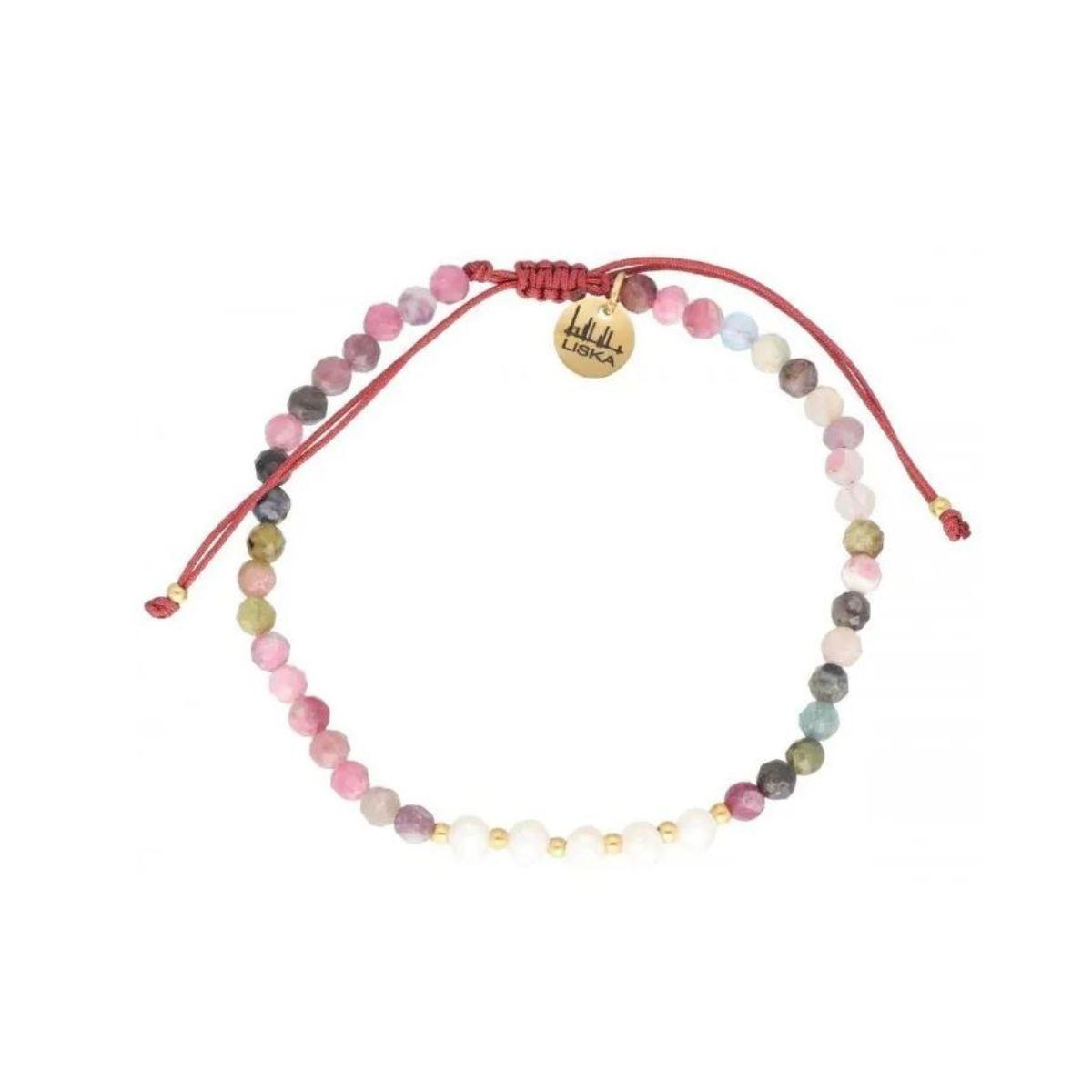 PULSERA LISKA DE ACERO, PIEDRAS NATURALES ROSAS Y PERLAS SHA197