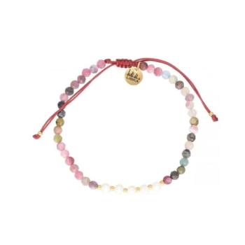 PULSERA LISKA DE ACERO, PIEDRAS NATURALES ROSAS Y PERLAS SHA197