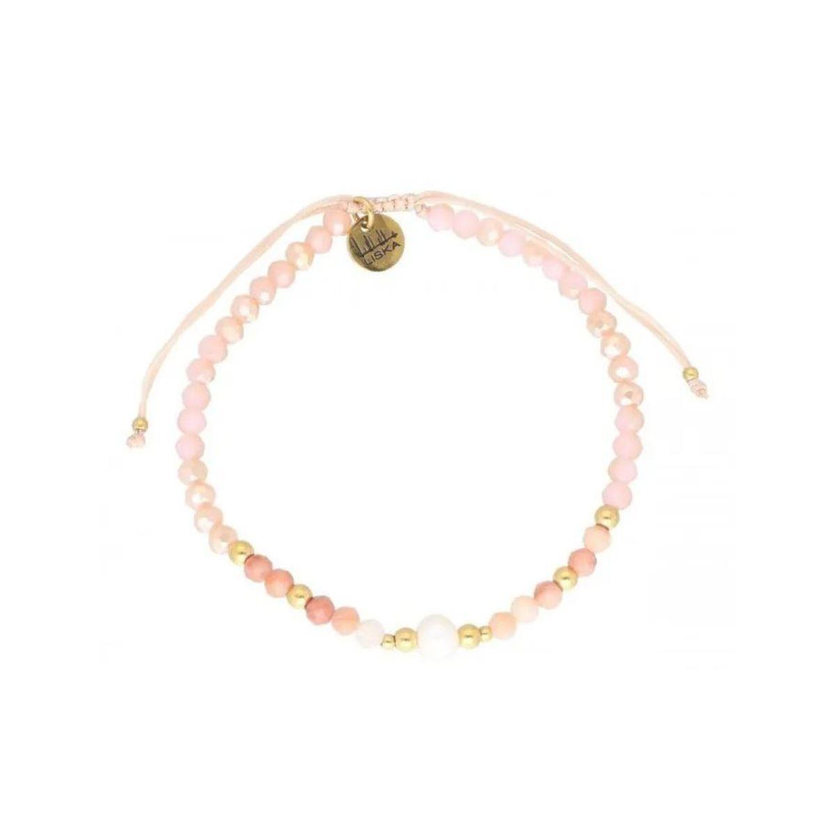 PULSERA LISKA DE ACERO, PIEDRAS NATURALES ROSAS Y PERLA SHA202