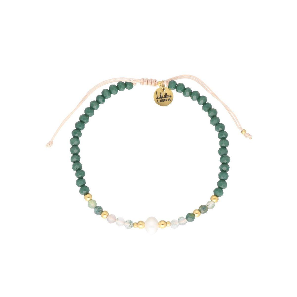 PULSERA LISKA DE ACERO, PIEDRAS NATURALES Y PERLA SHA198