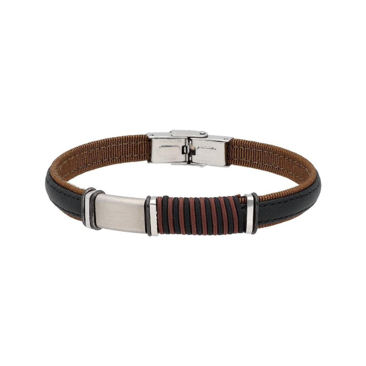 PULSERA LISKA ACERO Y PIEL MARRON Y NEGRO 84BA867-N