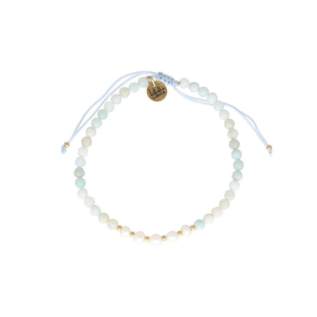 PULSERA LISKA DE ACERO, PIEDRAS NATURALES Y PERLA SHA195