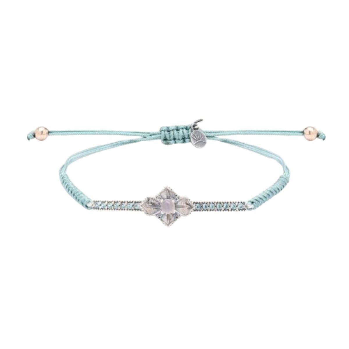 Sunfield Anthemis Blue Petal Bracelet in silver, with cubic zirconia and rose quartz.