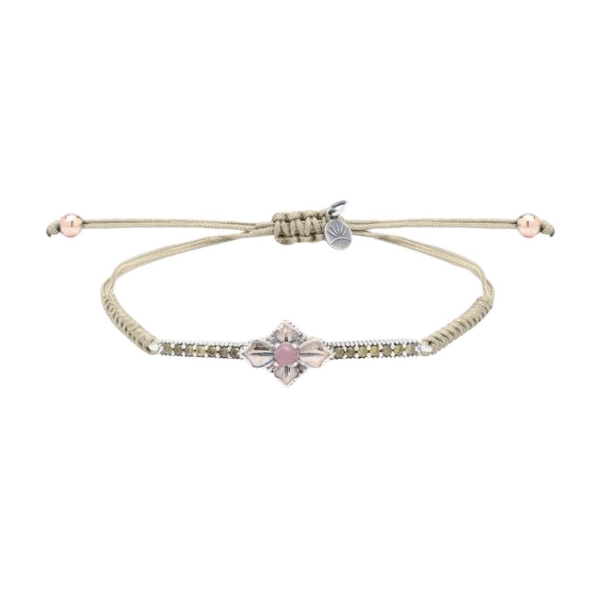 Sunfield Anthemis silver bracelet with green petal and pink tourmaline