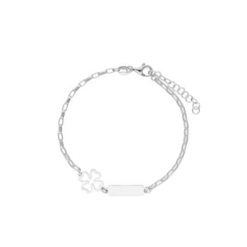 PULSERA LISKA DE PLATA CON PLAQUITA PERSONALIZABLE Y TREBOL LAF6385BR