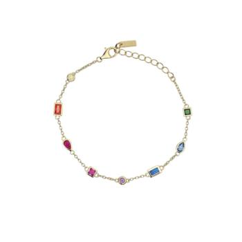 Pulsera Mabina en circonitas multicolor para mujer en plata bañada en oro de 18k con cadena de eslabones y biseles de diferentes cortes.