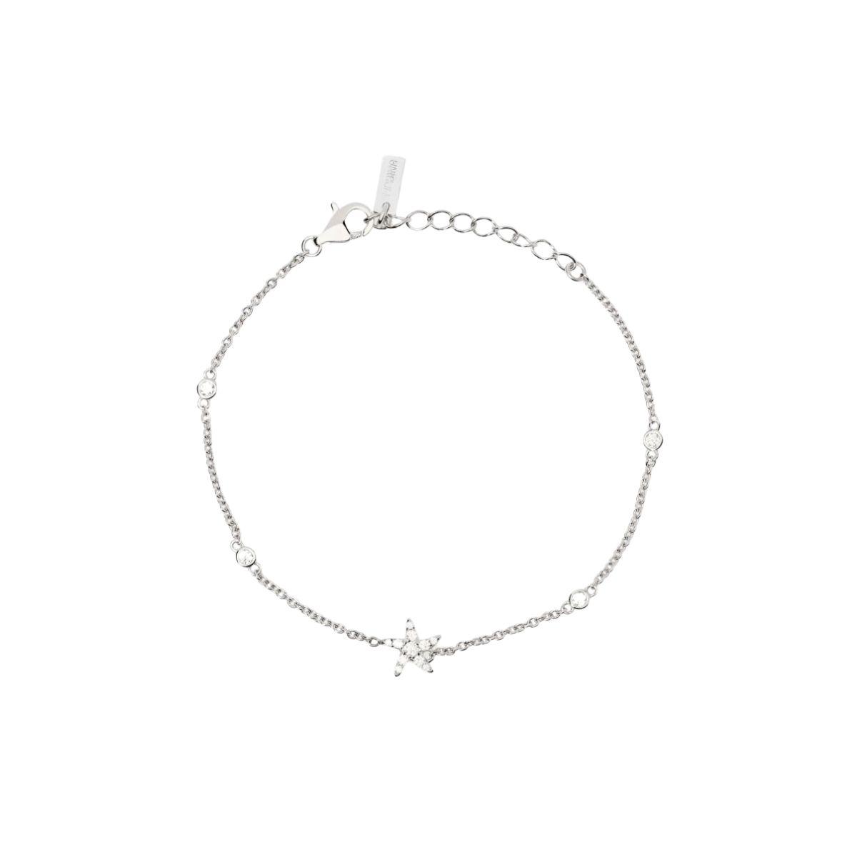 Pulsera de plata con forma de estrella de mar con circonitas blancas y cadena rolo.