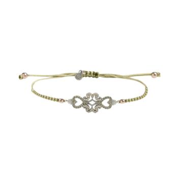 Sunfield 'Philippa green' bracelet in green macramé, with zirconia and silver.