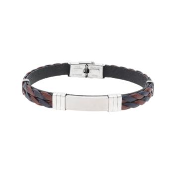 PULSERA LISKA ACERO Y PIEL MARRON Y NEGRO TRENZADO 84BA1563
