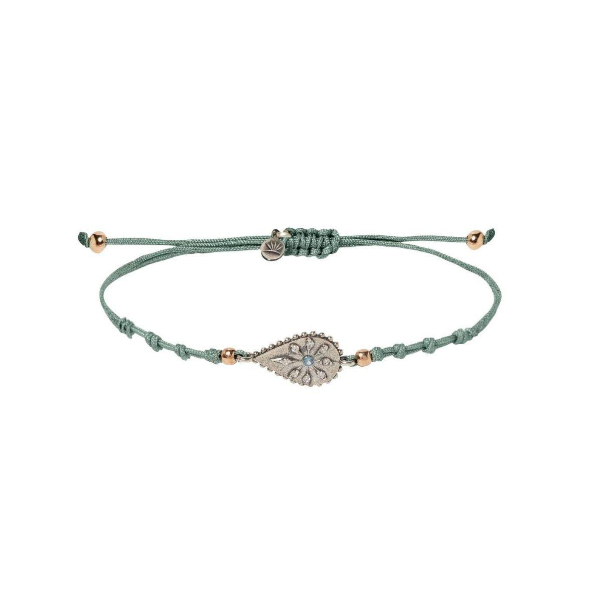 Silver sunfield bracelet and blue nylon thread, Celia Venus bracelet