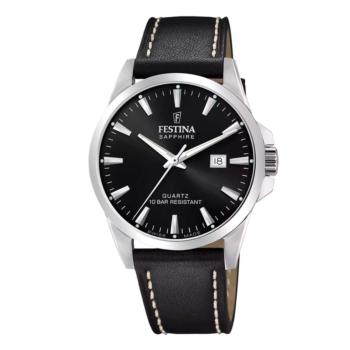 Festina Swiss Made Classics Watch, Black Leather Strap and Black Dial F20025/4