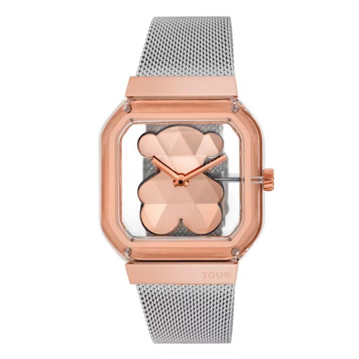 TOUS D-BEAR PARTY WATCH WITH TRANSPARENT CASE AND SILVER AND PINK COLOR 3000143600