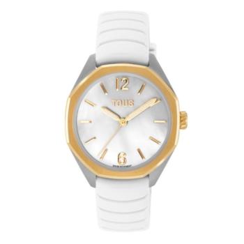 reloj bicolor tous analogico con esfera de madreperla y dorado. correa de caucho. Reloj elegante.